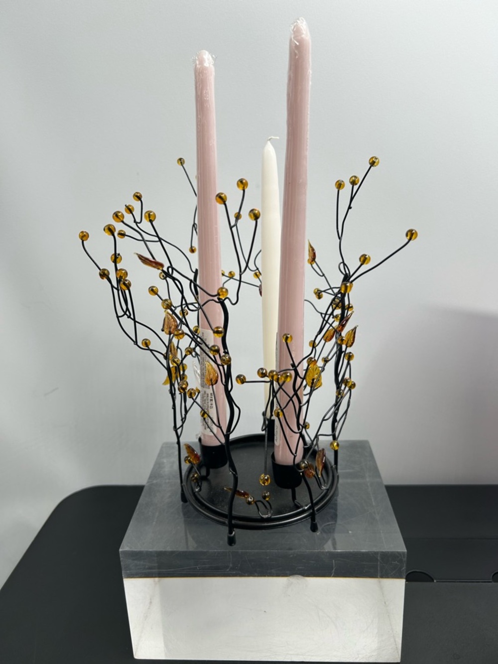 Decorative Pink and White Taper Candle Holder “ Party Light “